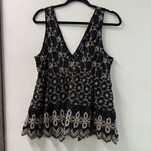 American Eagle Outfitters Black and Cream Floral Tank Top